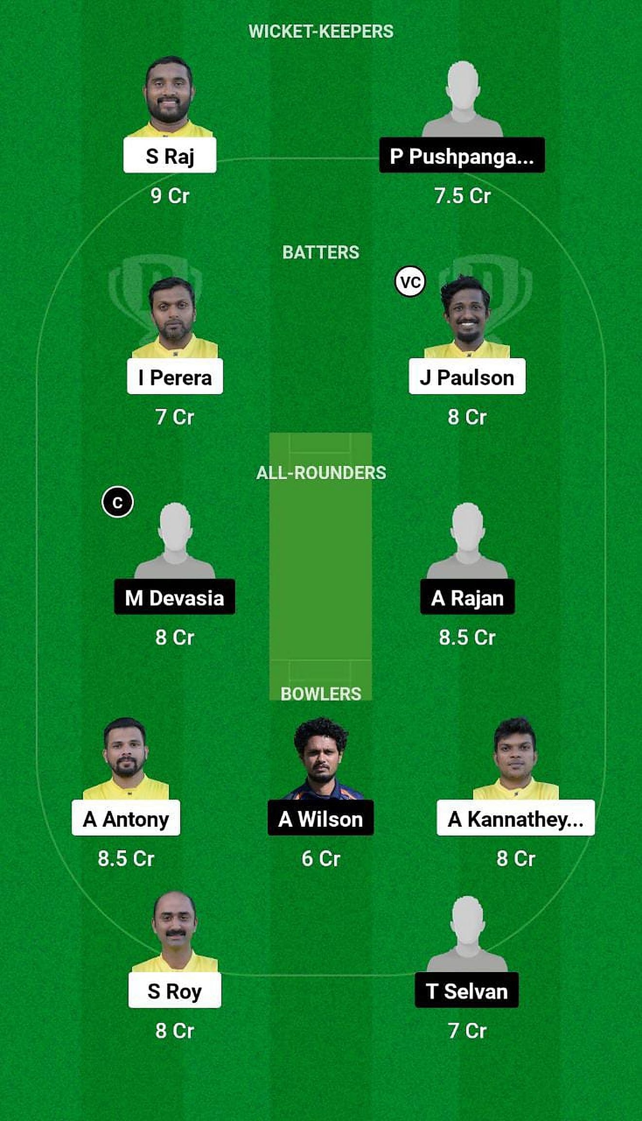 GOZ vs VLS Fantasy Suggestion Team 1